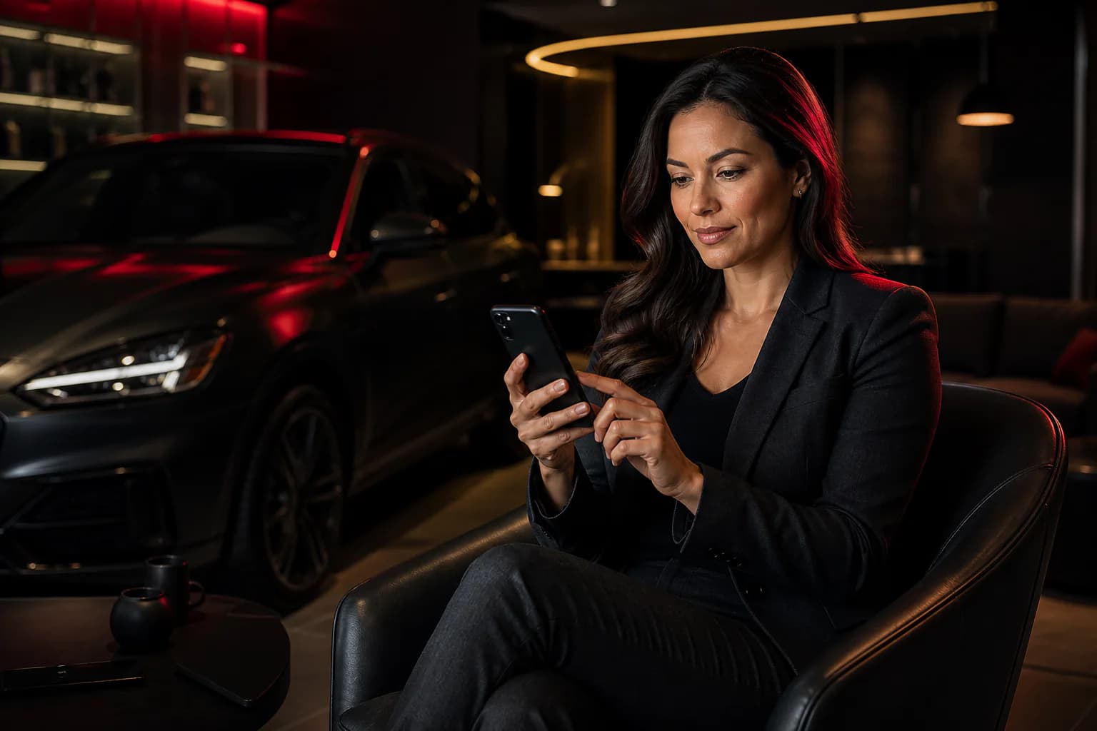 Recomendadora administrando una referencia automotriz desde su teléfono